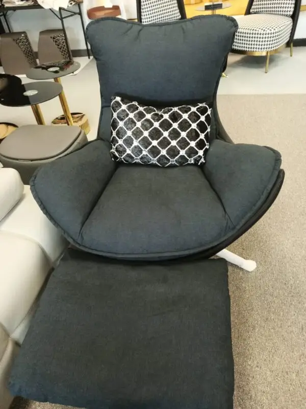 Swivel Black Fabric/Leather Relaxing Chair with Foot Stool