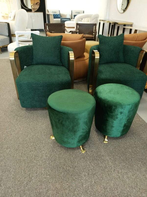 Emerald Green Croft Fabric Swivel Accent Chair with Metallic Bronze Arm - Image 2