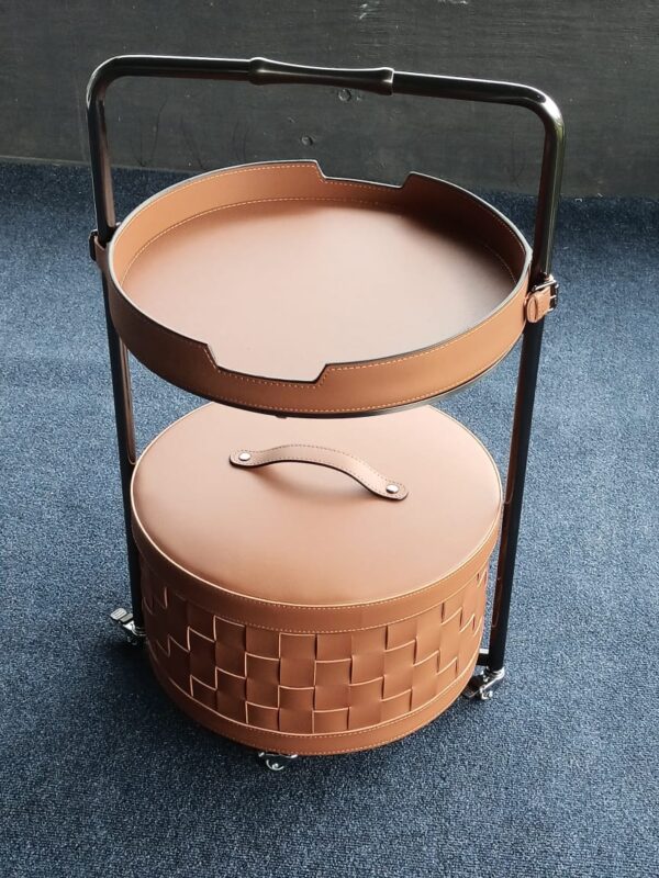 Rust Leather Finish Multi-Purpose Trolley with Modern Storage and Portable Design