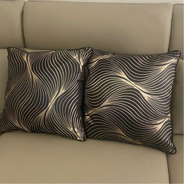 Abstract Gold Wave Throw Pillow Set – Luxurious Black & Gold Decorative Cushions for Modern Interiors